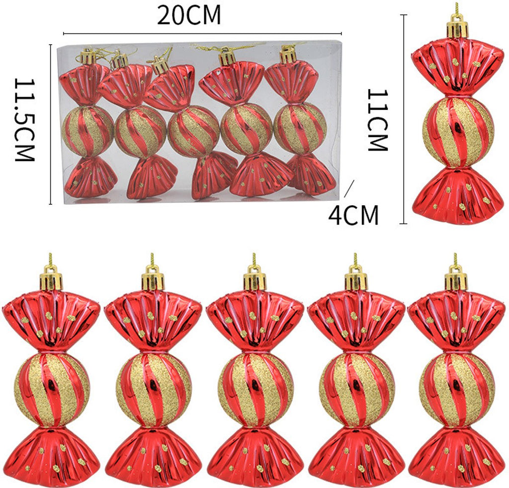 Christmas Decorations - Christmas Decorations - Painted Candy Christmas Tree Decorations - Red (5 per box)