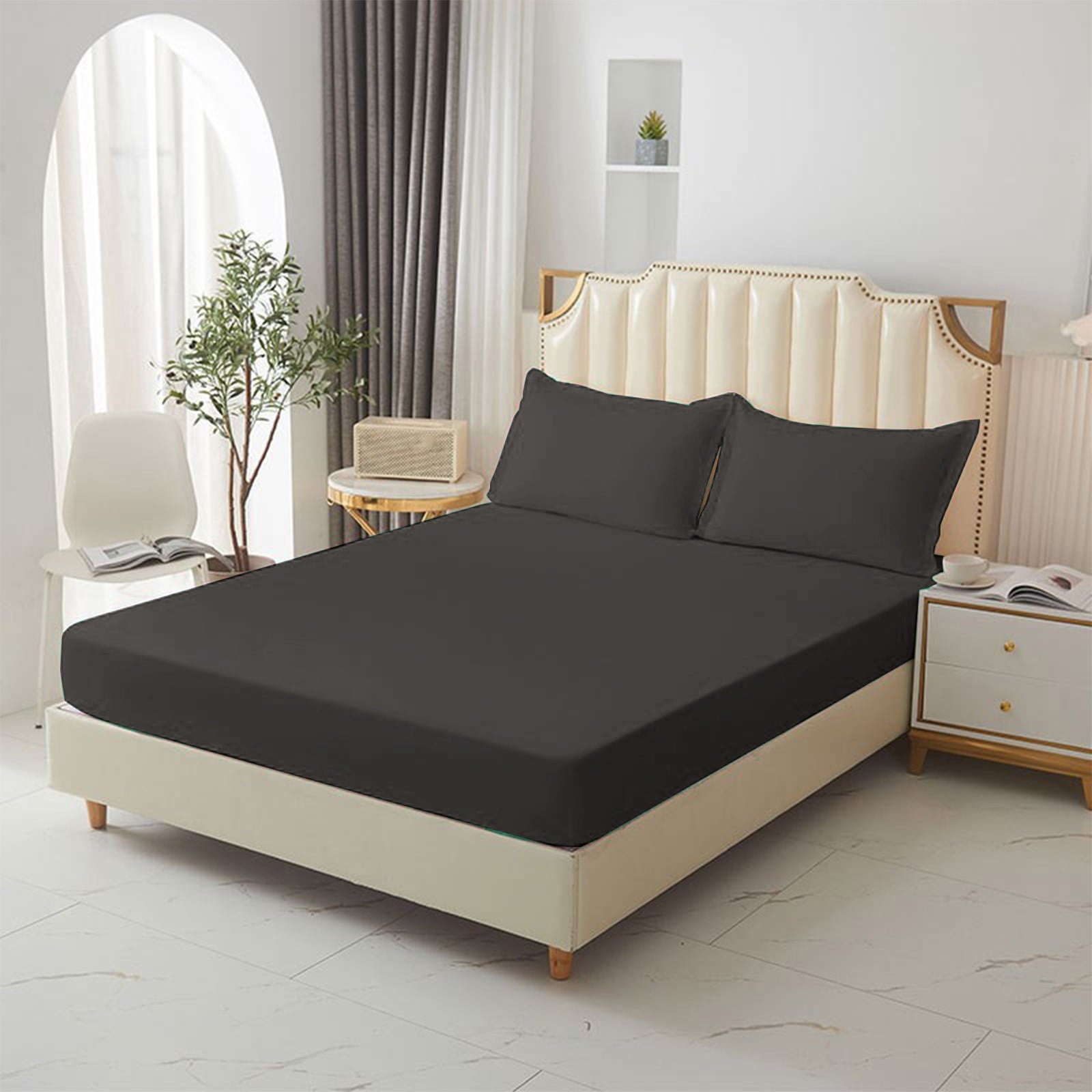 King Size Fitted Sheet, 100% Egyptian Cotton, Deep Pocket Premium Cotton Mattress Sheet,Double Bed Fitted Sheet Piece Non-Slip Fixed Bed Cover All-Inclusive Mattress Protection Bed Cover Black