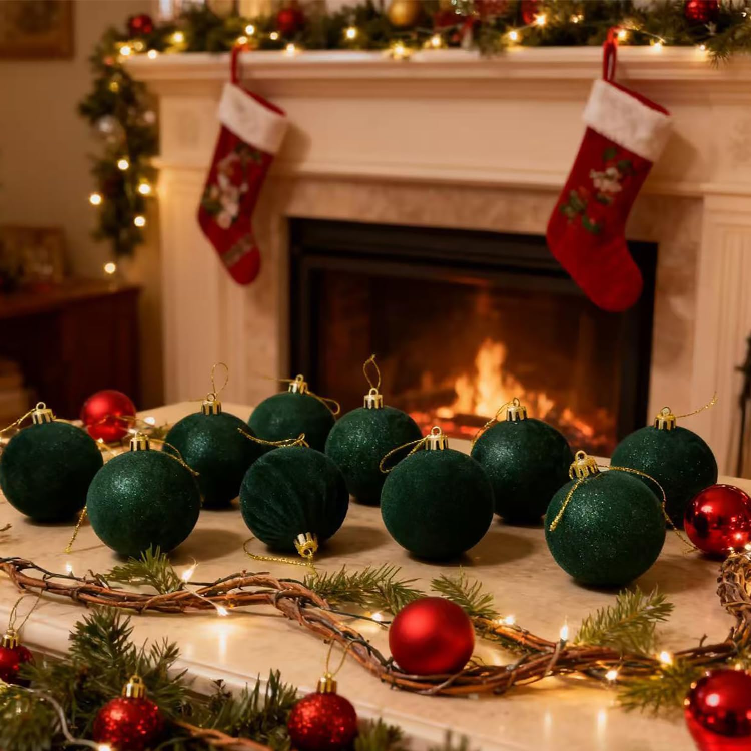 Christmas Ball Set - Velvet Christmas Balls - Unbreakable Christmas Decorations - Velvet Pendants - Christmas Tree Decorations - Luxury Christmas Decorations - Christmas Tree Pendants - Plastic Balls - Atmospheric Decoration - Christmas Ornaments - Dark R