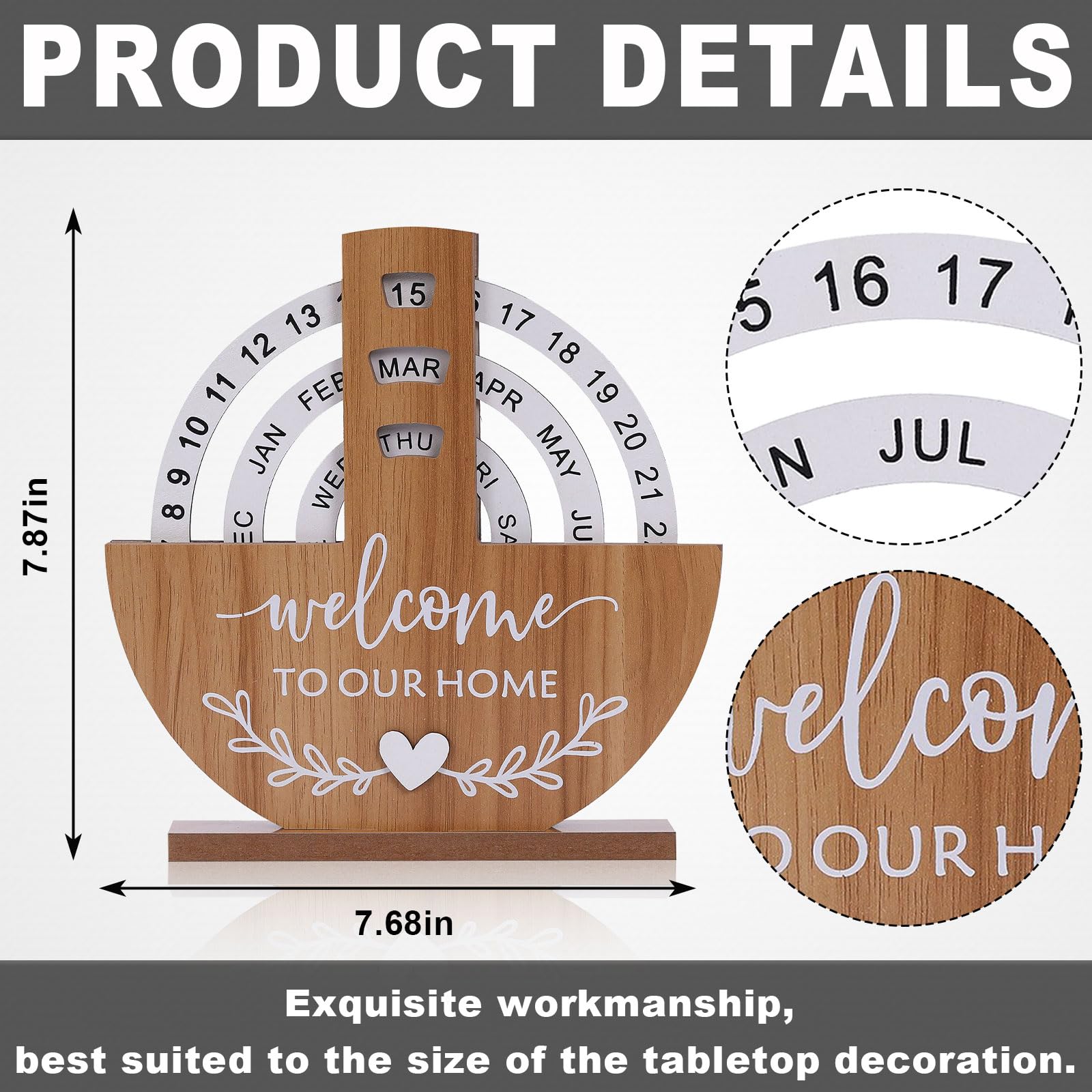 Wooden Calendar - Perpetual Calendar - Home Decor - Desk Accessories - Housewarming Gift - Table Calendar - Hallway Decoration - Vintage Wood - Country Style - Welcome Sign - Date Indicator - New Home Gift - Home Accessories - 1 Piece