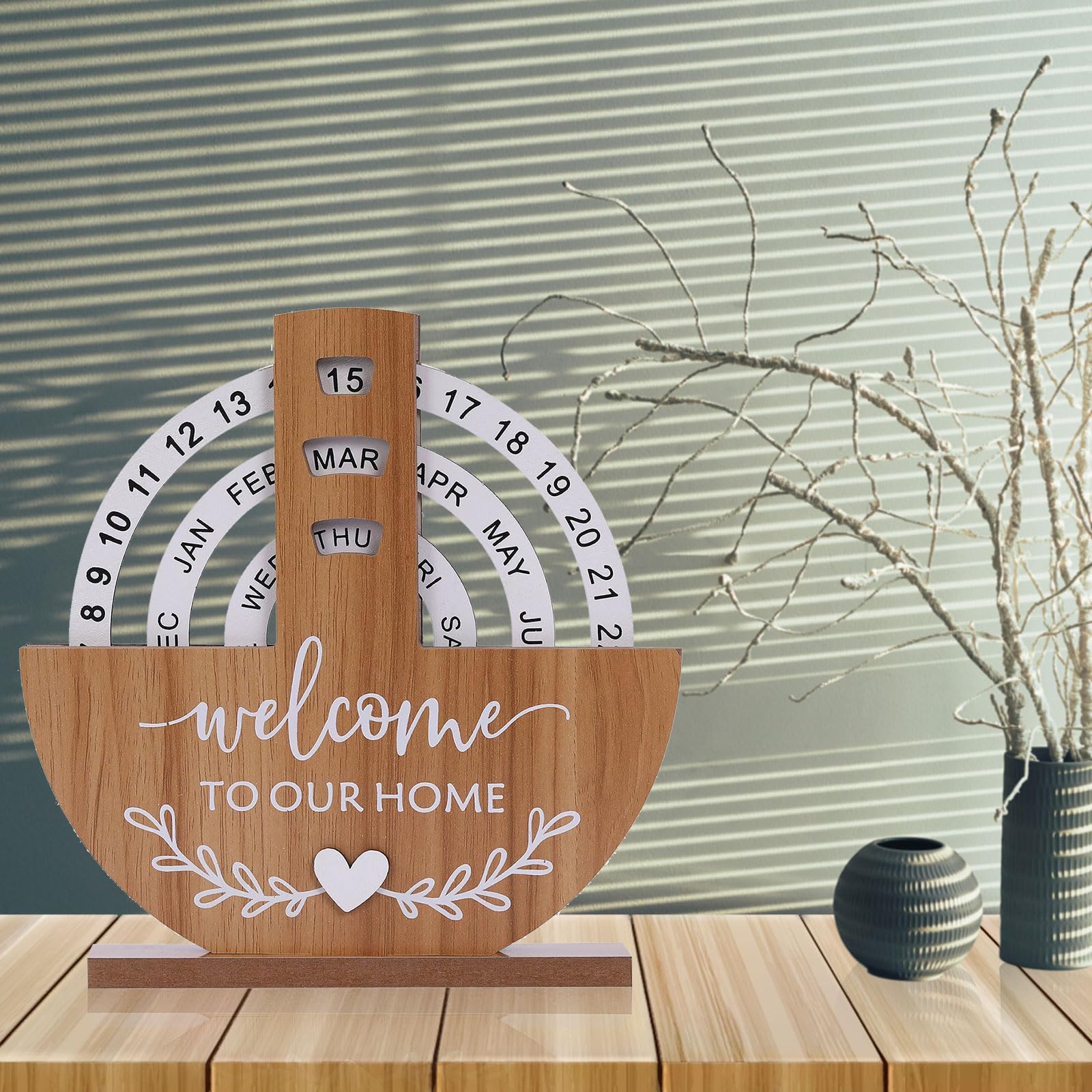Wooden Calendar - Perpetual Calendar - Home Decor - Desk Accessories - Housewarming Gift - Table Calendar - Hallway Decoration - Vintage Wood - Country Style - Welcome Sign - Date Indicator - New Home Gift - Home Accessories - 1 Piece