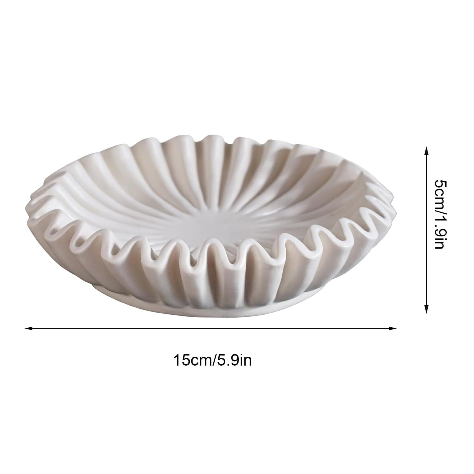 Darzheoy Ruffled Decorative Bowl, White Decorative Bowls for Home Decor, Fluted Fruit Bowl, Decorative Flower Bowl Accents for Styling Coffee Table Bookshelf Console Table Decor White