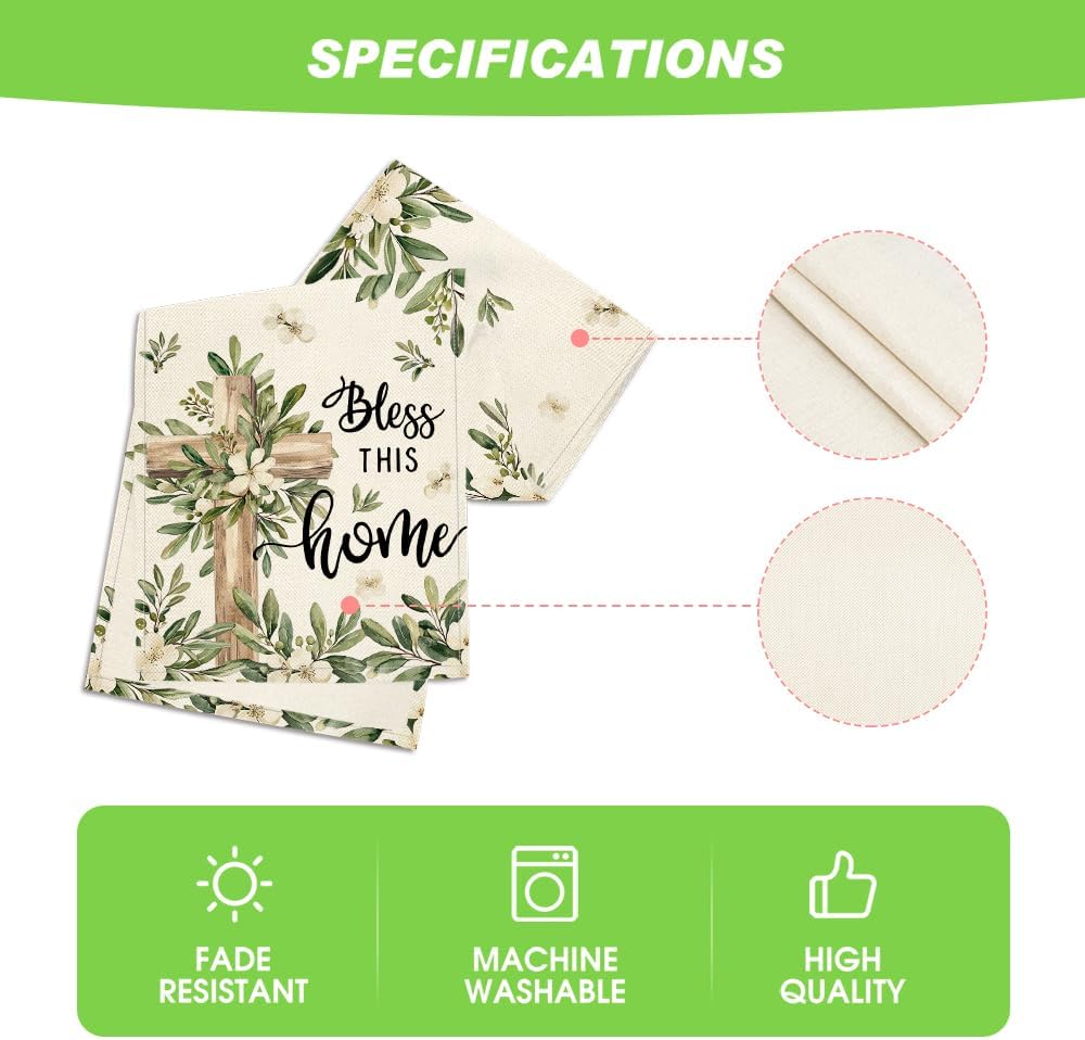 Cross Olive Leaves Spring Table Runner,Seasonal Summer Easter Kitchen Dining Table Decoration for Home Party Decor 13x72 Inch