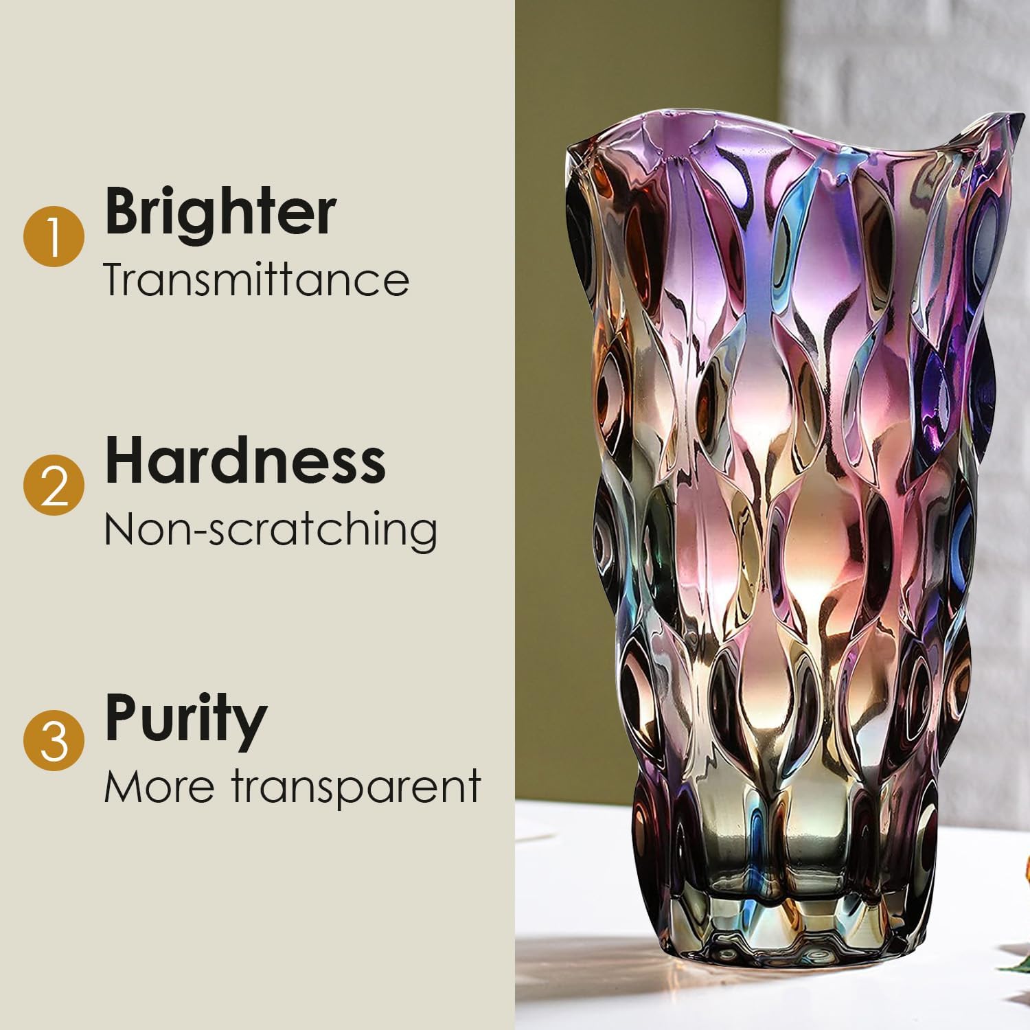 Glass Vases for Flowers，Thickened 3.4 lb Morden vases for Tables Centerpieces, vase for Home Decor, Crystal,Colorful and Clear Rose Large Vases Christmas Day Gifts(Heavy Duty)