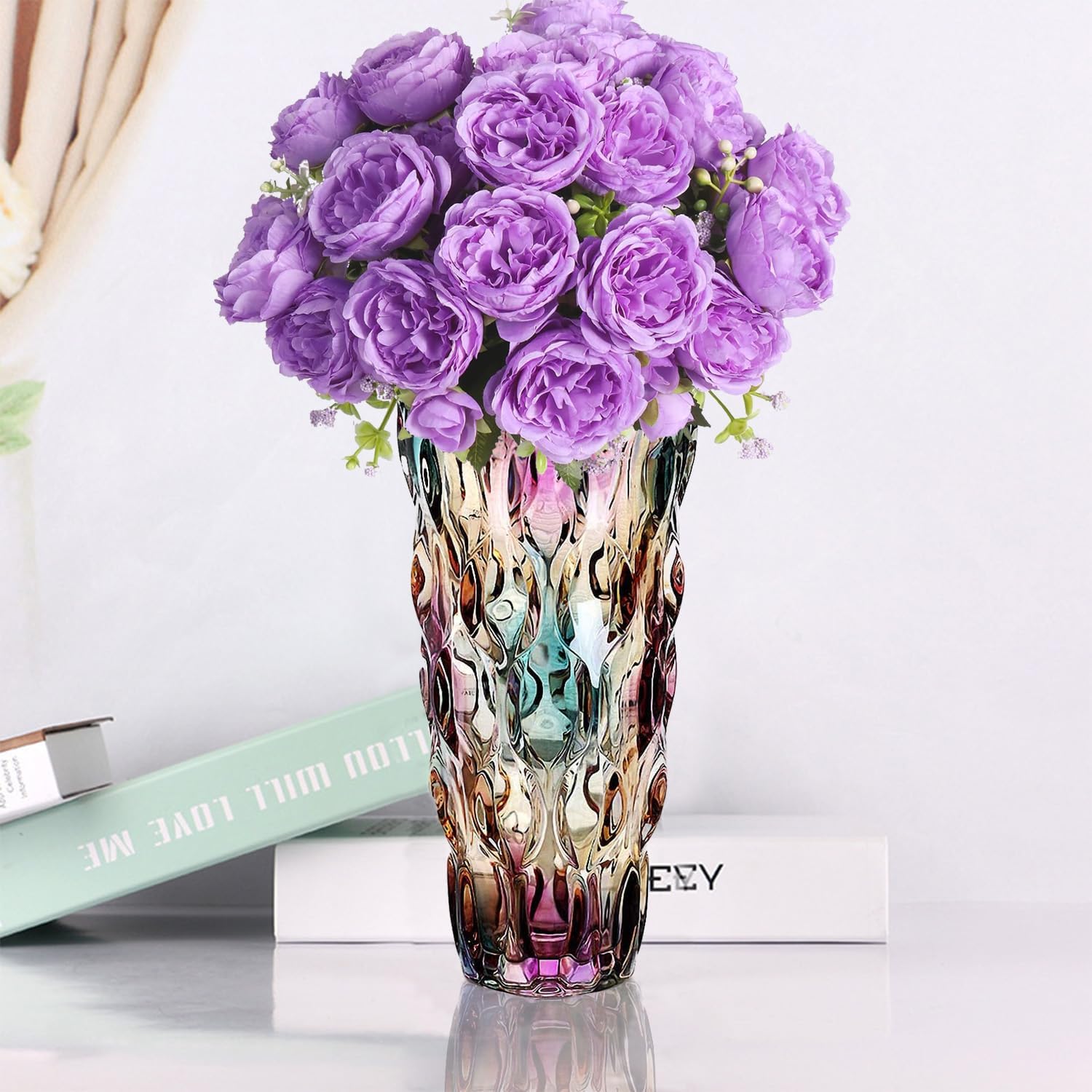 Glass Vases for Flowers，Thickened 3.4 lb Morden vases for Tables Centerpieces, vase for Home Decor, Crystal,Colorful and Clear Rose Large Vases Christmas Day Gifts(Heavy Duty)