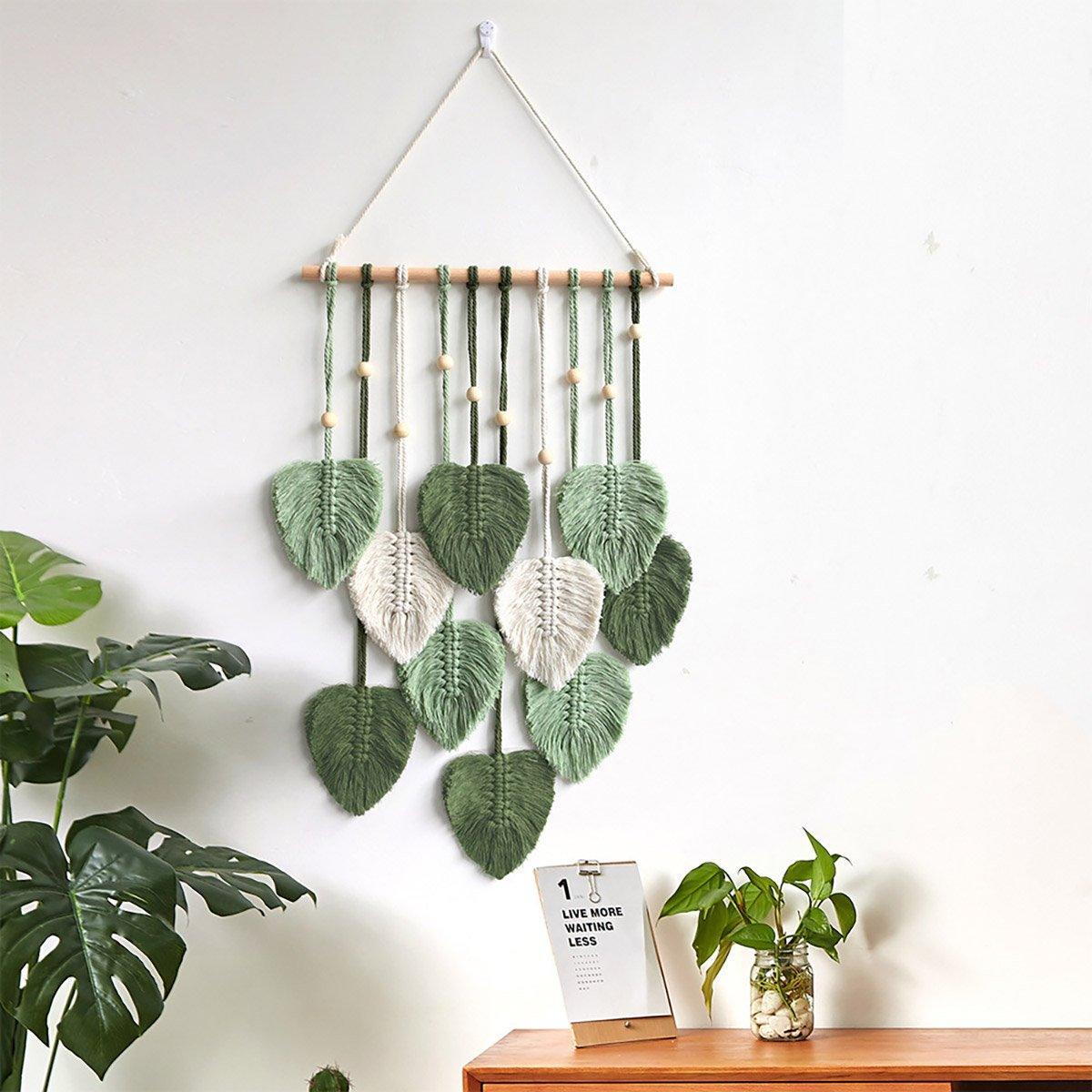 Handmade Braided Cotton Rope Leaves Wall Hanging Home Decoration Ornament - Green