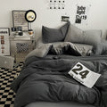 Grey 1.5m Bed Fitted Sheet Set with 200x230cm Duvet Cover - 4-Piece Bedding Set