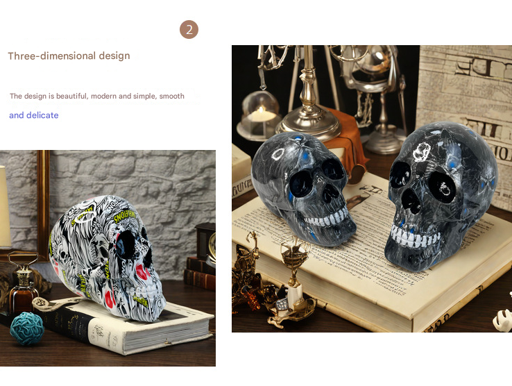 Small Yellow Colorful Floral Skull Statue - Intricate Day of the Dead Style Resin Figurine for Halloween & Home Decor