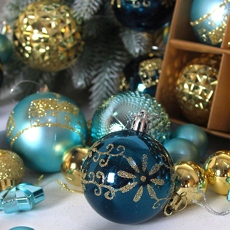 Grey and champagne gold 44-Piece Assorted Christmas Baubles Set with Elegant Designs in Wooden Gift Box - 3-6cm Decorative Ornaments for Tree, Home & Holiday Display